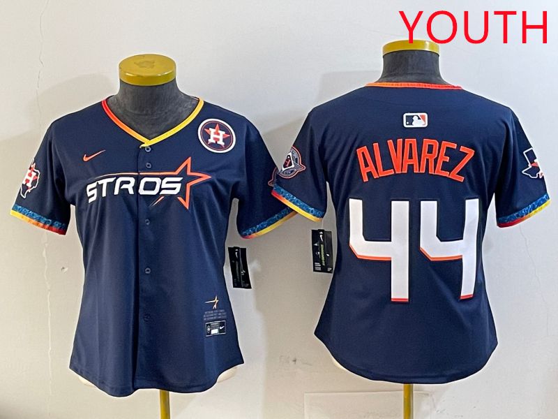 Youth Houston Astros 44 Alvarez Drak Blue Fourth generation Joint Name 2025 Nike MLB Jersey style 4